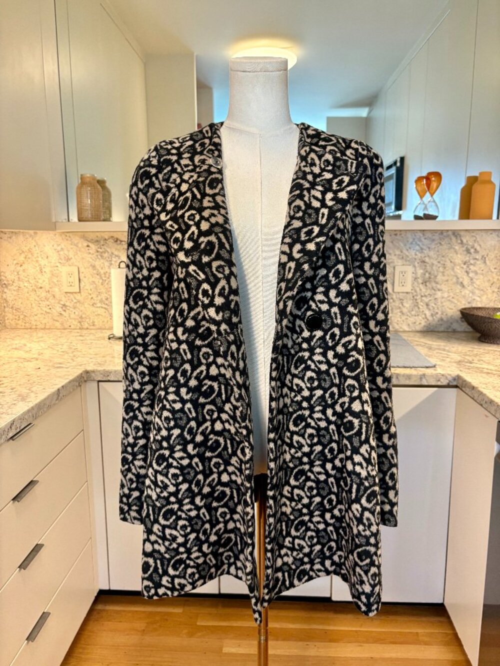 Potter’s Pot Leopard Print Wool Blend Longline Swing Coat  - Small
